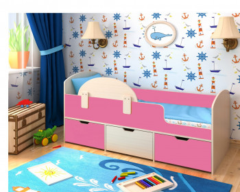 Кровать Малыш-мини Дуб молочный/Розовый в Мамоново - mamonovo.mebel54.com | фото
