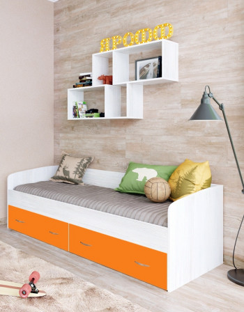 Кровать с выкатными ящиками Винтерберг/Оранжевый в Мамоново - mamonovo.mebel54.com | фото