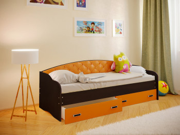 Кровать Софа-8 с мягкой спинкой (900х1900) Венге/Оранжевый в Мамоново - mamonovo.mebel54.com | фото