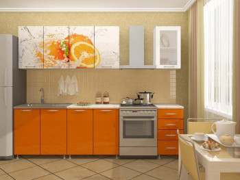 Кухонный гарнитур 1,8м Апельсин (Белый/Оранжевый металлик/Фотопечать апельсин) в Мамоново - mamonovo.mebel54.com | фото