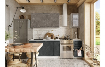 Кухонный гарнитур Нувель 1800мм белый/бетон коричневый/бетон черный в Мамоново - mamonovo.mebel54.com | фото