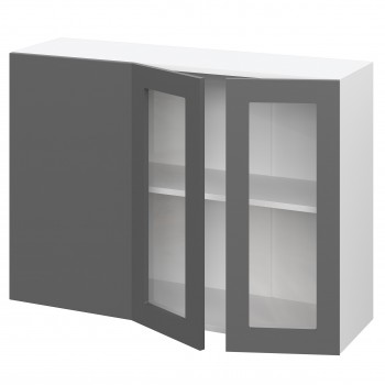 Норд ШВУПС 1000 Шкаф верхний угловой со стеклом (Софт черный/корпус Белый) в Мамоново - mamonovo.mebel54.com | фото
