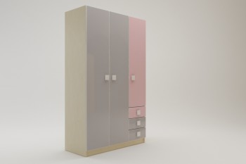 Шкаф 3-х створчатый с ящиками Грэйси (Розовый/Серый/корпус Клен) в Мамоново - mamonovo.mebel54.com | фото