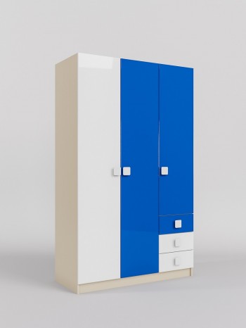 Шкаф 3-х створчатый с ящиками Скай люкс (Синий/Белый/корпус Клен) в Мамоново - mamonovo.mebel54.com | фото