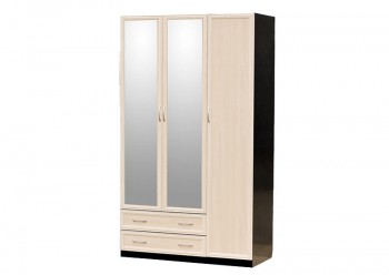 Шкаф для платья и белья 3-х дверный с профилем МДФ с 2 малыми зеркалами Венге/Дуб выбеленный в Мамоново - mamonovo.mebel54.com | фото