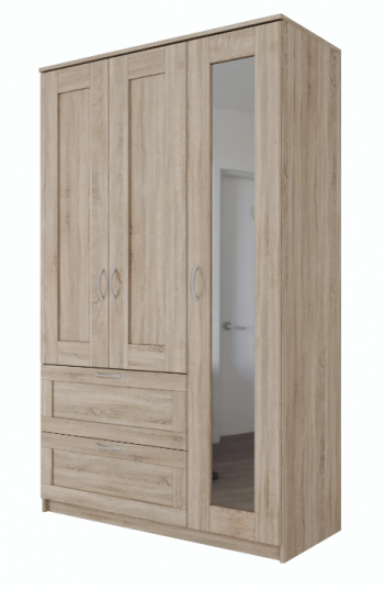 Шкаф трехдверный Сириус с зеркалом и 2 ящиками дуб сонома в Мамоново - mamonovo.mebel54.com | фото